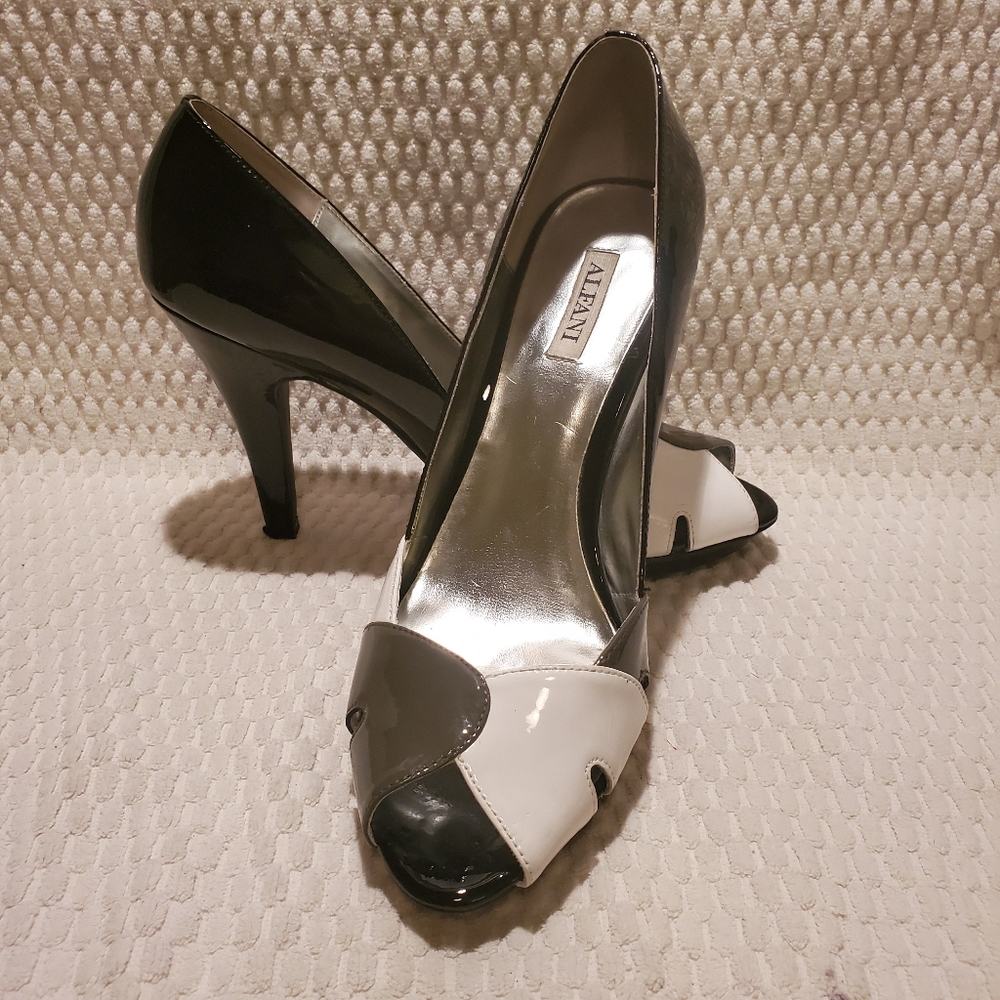 Alfani Black White Patent Peep-Toe Heels